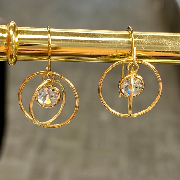 10k Yellow Gold 2 Carat Morganite Orbiting Dangle Saturn Rotating Drop Earrings - Picture 15 of 15